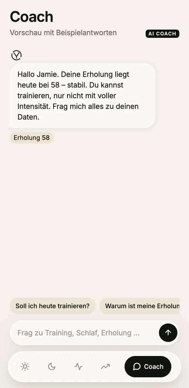 VYTA App, Coach: Vorschau mit Beispielantworten